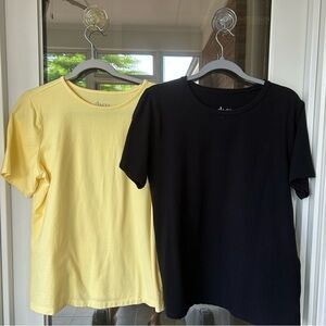 D&Co. 2 Short Sleeve Med Essential Tees Tops Yellow Black Cotton/Spandex